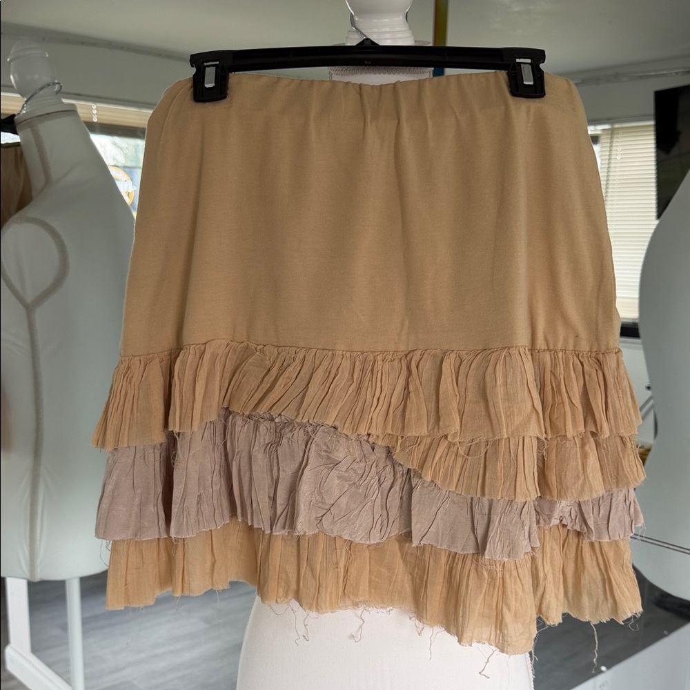 Free People layered ruffle mini skirt in tan and cream